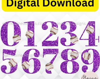 Purple Glitter Baseball Numbers PNG | Baseball Number Clipart | Sports Jersey Numbers | Softball Birthday Numbers | Digital Download, 607