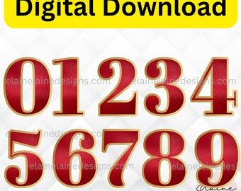 Red and Gold Numbers | Digital Download 0–9 | Metallic Numbers, Elegant Number Clipart for Weddings, Holidays, and Events, PNG, 699