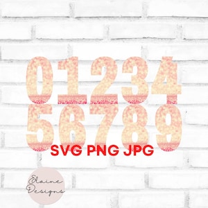 Pink Sparkle Numbers Peachy Numbers Glitter Numbers Peach Gold Sparkle numbers Wedding Table Numbers Birthday 0-9 Clipart SVG JPG PNG Set 17