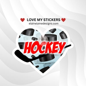 Autocollant de hockey, autocollant de bâton de hockey, autocollant de hockey d'amour, autocollant de coeur de hockey, autocollant de rondelle de hockey, jeux de hockey, coeur EED-SPORTS-117