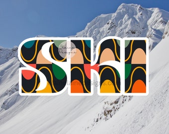 Ski sticker, skiing sticker, Retro ski sticker, ski like a girl, Winter Sticker, Ski letters Stickers, waterproof sticker Set 71
