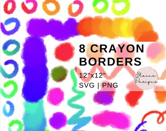 Hand Drawn Crayon Borders PNG Bundle, Rainbow Crayon Frames, Kids Border Clipart, School Frame, Colorful Doodle Borders, Set 249