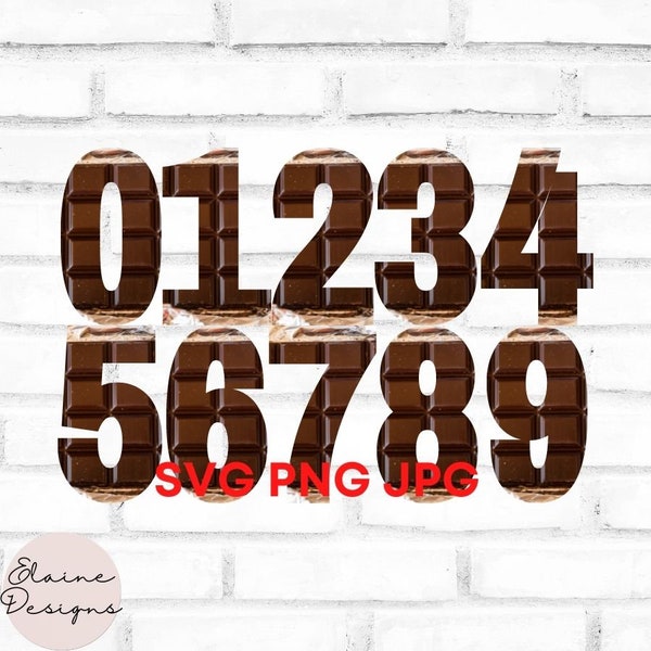 Chocolate Bar Numbers Milk Chocolate Drizzled Number Kids Birthday Numbers 0-9 Food Dessert Table Sweet Tooth Clipart SVG PNG JPG Set 63