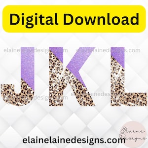 Cheetah Letters, Purple Cheetah letters, Leopard letters, distressed letters, letters clipart, glitter letters, leopard, png, J K L, set 4
