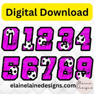 Números de futebol Números de bola de futebol angustiados Números de futebol Número da camisa do time Números de futebol feminino Roxo Rosa Números JPG PNG Conjunto 552