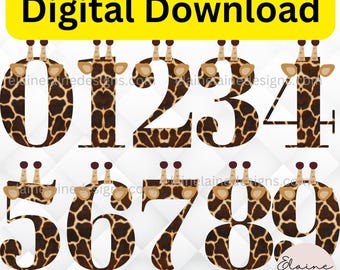 Giraffe Zahlen Clipart | 0–9 Digitaler Download | Woodland Safari Geburtstagsparty Tier Zahl PNG JPG, 704
