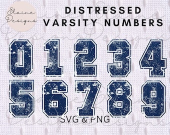 Varsity nummers blauwe nummers sport nummers svg grunge noodlijdende nummers honkbal basketbal softbal nummers clipart png set