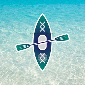 Adesivo per kayak Adesivi per kayak Adesivo da viaggio Kayak Tramonto paesaggio naturale Blu Verde Kayak Set 15