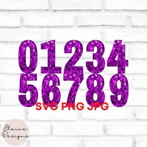 Purple Sequin Glitter Numbers Sparkle Numbers sparkly numbers Wedding Table Number Golden Birthday Numbers 0-9 Clipart SVG PNG JPG Set 84