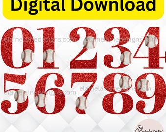 Red Glitter Baseball Numbers PNG | Baseball Number Clipart | Sports Jersey Numbers | Baseball Birthday Decor | Digital Download, 603