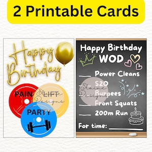 Printable CrossFit Birthday Cards | WOD Workout & Gold Balloon | Hyrox Cards | Crossfit cards | Gym Cards | weightlifting cards | EED-DC-3