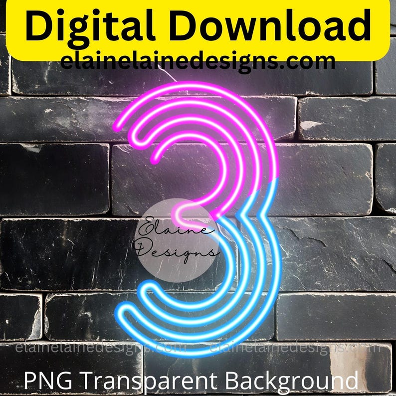 Neon Slanted Numbers 0–9 Clipart | Blue Pink Glow Numbers | Digital ...