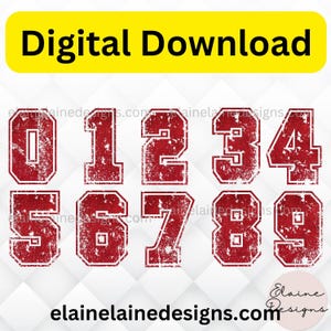 Beunruhigte Schriftart, rote Trikotnummern, Varsity-Nummern, rote Nummern, Sportnummern, Grunge-Nummern, beunruhigte Nummern, Grunge-Schrift, PNG, 616