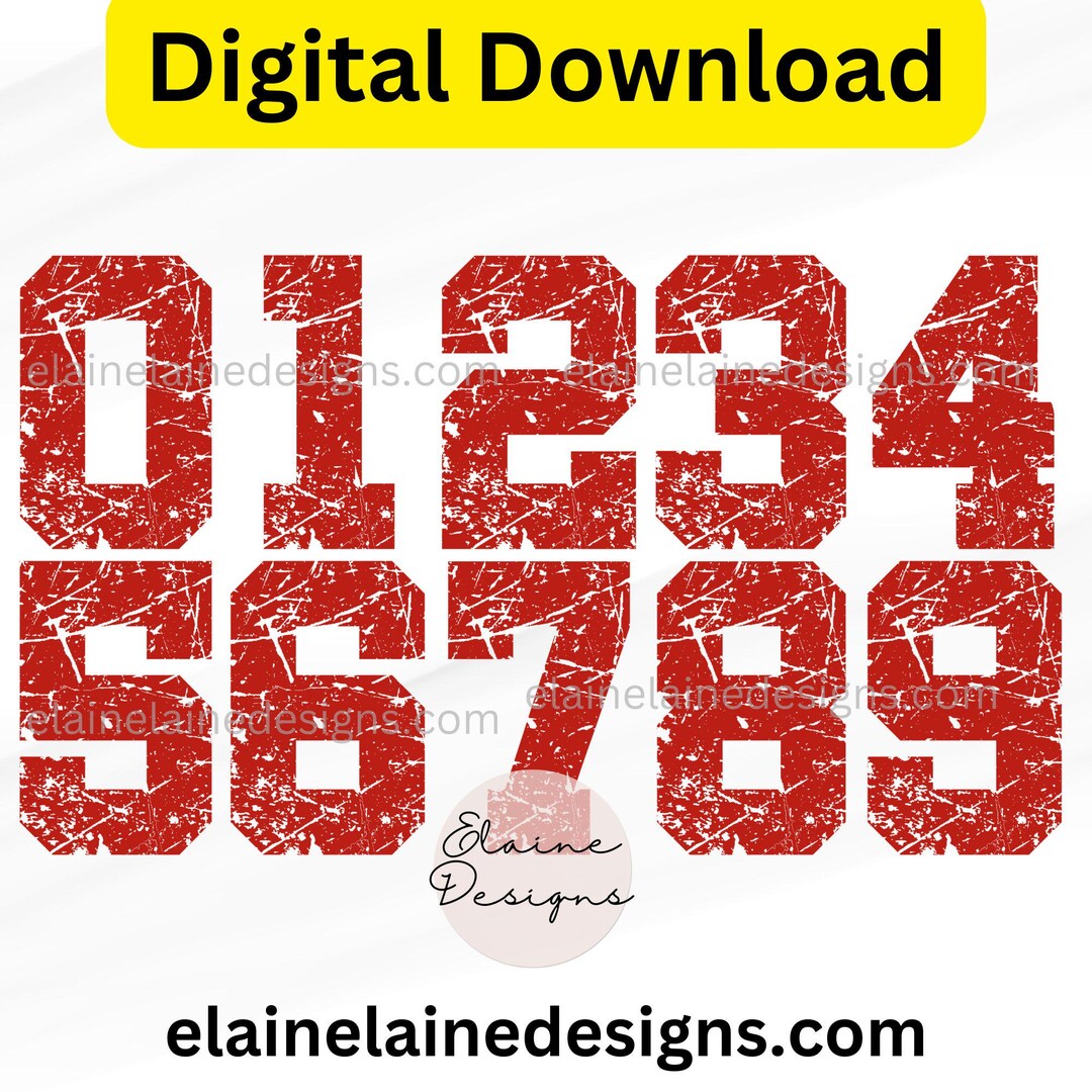 Red Distressed Sports Numbers 0–9 PNG JPG | Grunge Varsity Jersey ...