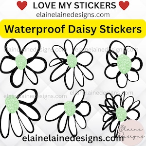 Stickers marguerites, stickers printaniers, stickers imperméables marguerites, stickers fleurs, lot de marguerites, marguerites, stickers marguerites blanches, EED-flowers-2