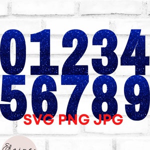 Numéros scintillants bleu royal numéros bleus scintillants numéros de table de mariage numéros de fête d'anniversaire numéros scintillants 0-9 Clipart SVG PNG JPG lot de 15