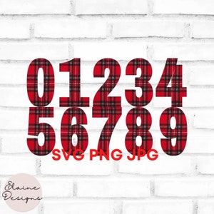 Red Checkered numbers Red Numbers Gingham numbers Red plaid numbers Boy age Birthday Numbers 0-9 Clipart SVG PNG JPG Set 93