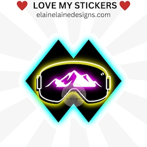 Adesivo de óculos, Adesivo de esqui, retrô, óculos de esqui, adesivos de diamante preto, adesivo de snowboard, neon, as montanhas estão chamando, garota, EED-SNOW-173