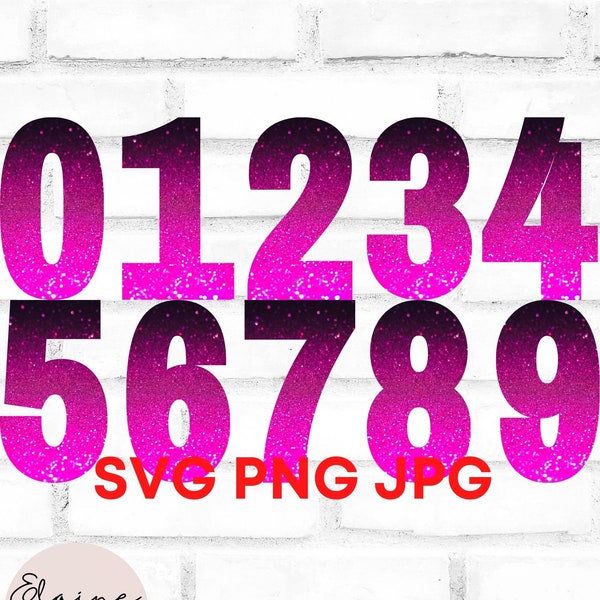 Hot Pink Sparkle Numbers Pink Glitter Numbers Wedding Table Numbers Girl Birthday Party Numbers Sparkly number 0-9 Clipart SVG PNG JPG Set 7