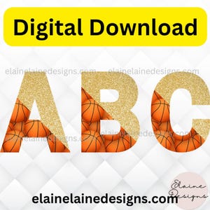 Basketball Gold Glitter Letters A B C | Printable Sports Alphabet Decor | Basketball Letters | Letter Clipart | Basketball |Monogram | set 9