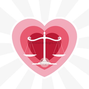 Cute law sticker, love law sticker, heart with scales of justice sticker, lawyer sticker, law student sticker, law grad sticker, red pink 56