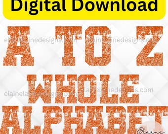 Orange Distressed Varsity Alphabet | A–Z Sports Letters Clipart | Athletic Orange Font PNG JPG| Basketball | Letters Clipart | set 26