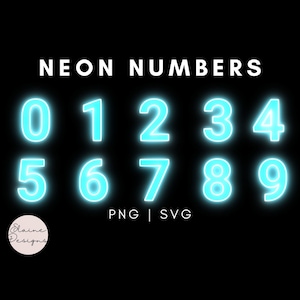 Números de neón, números azules brillantes, números de arcoíris, brillo de neón azul, clipart digital de neón, conjunto 410