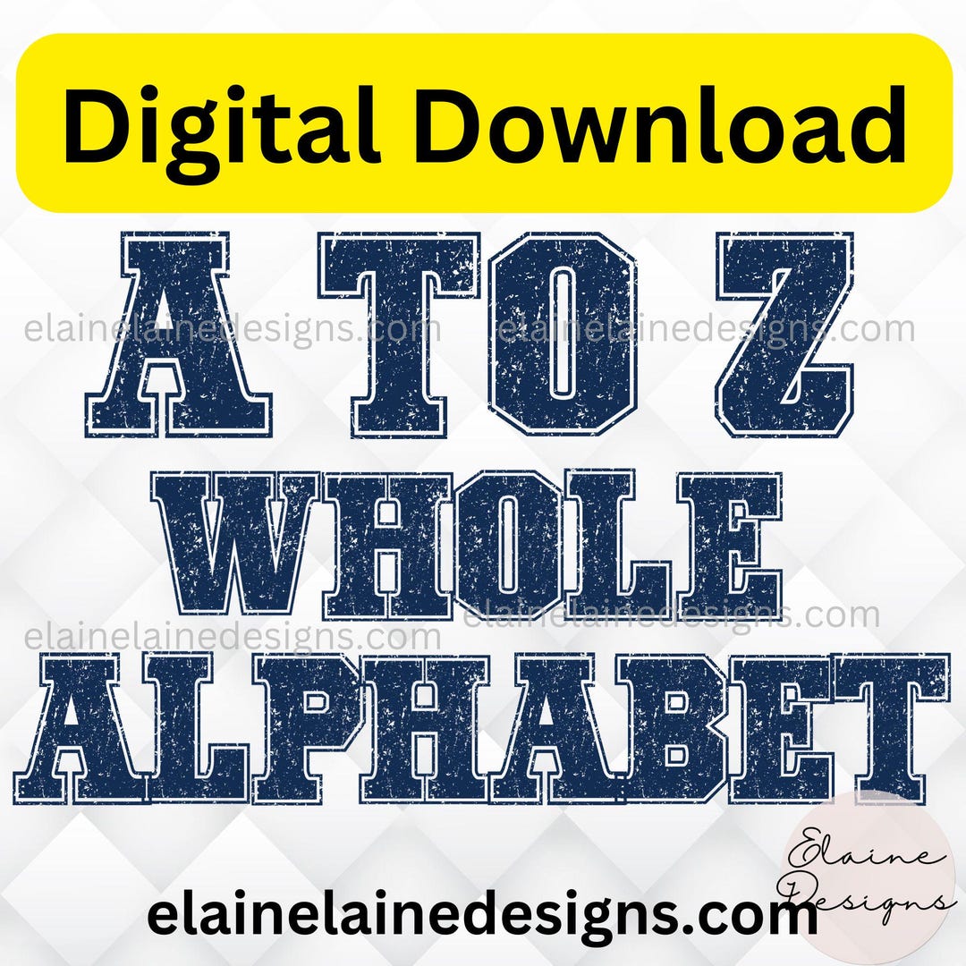 Sports Varsity Alphabet Letters A to Z PNG JPG | Navy Blue Grunge ...
