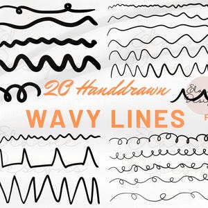 May include: A set of 20 black hand-drawn wavy lines. The lines are various shapes and sizes, and are perfect for adding a touch of whimsy to any design project.