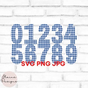 Gingham numbers, Plaid numbers Checkered numbers Blue Numbers Blue plaid numbers Boy age Birthday Numbers 0-9 Clipart SVG PNG JPG Set 92