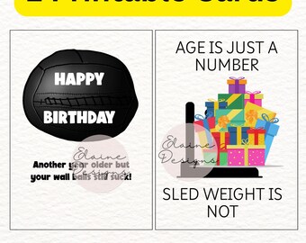 Hyrox cards, Crossfit cards, Happy Birthday cards, fitness birthday cards, wall ball, sled push, gym, workout, digital png pdf, EED-DC-10