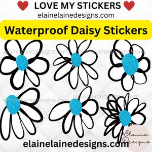 Autocollants marguerites, autocollants printaniers, autocollants marguerites imperméables, autocollants fleurs, lot de marguerites, marguerites, autocollants marguerites blanches, fleurs EED-3