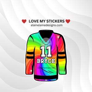 Adesivo de hóquei, adesivo de camisa de hóquei, adesivo de hóquei para meninas, adesivo de hóquei personalizado, hóquei feminino, adesivo de hóquei arco-íris, EED-SPORTS-124