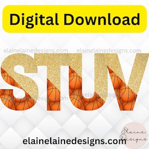 Basketball Letters | Basketball Gold Glitter Letters STUV | Basketball Monogram | Monogram | PNG | Basketball | Letters Clipart | set 14