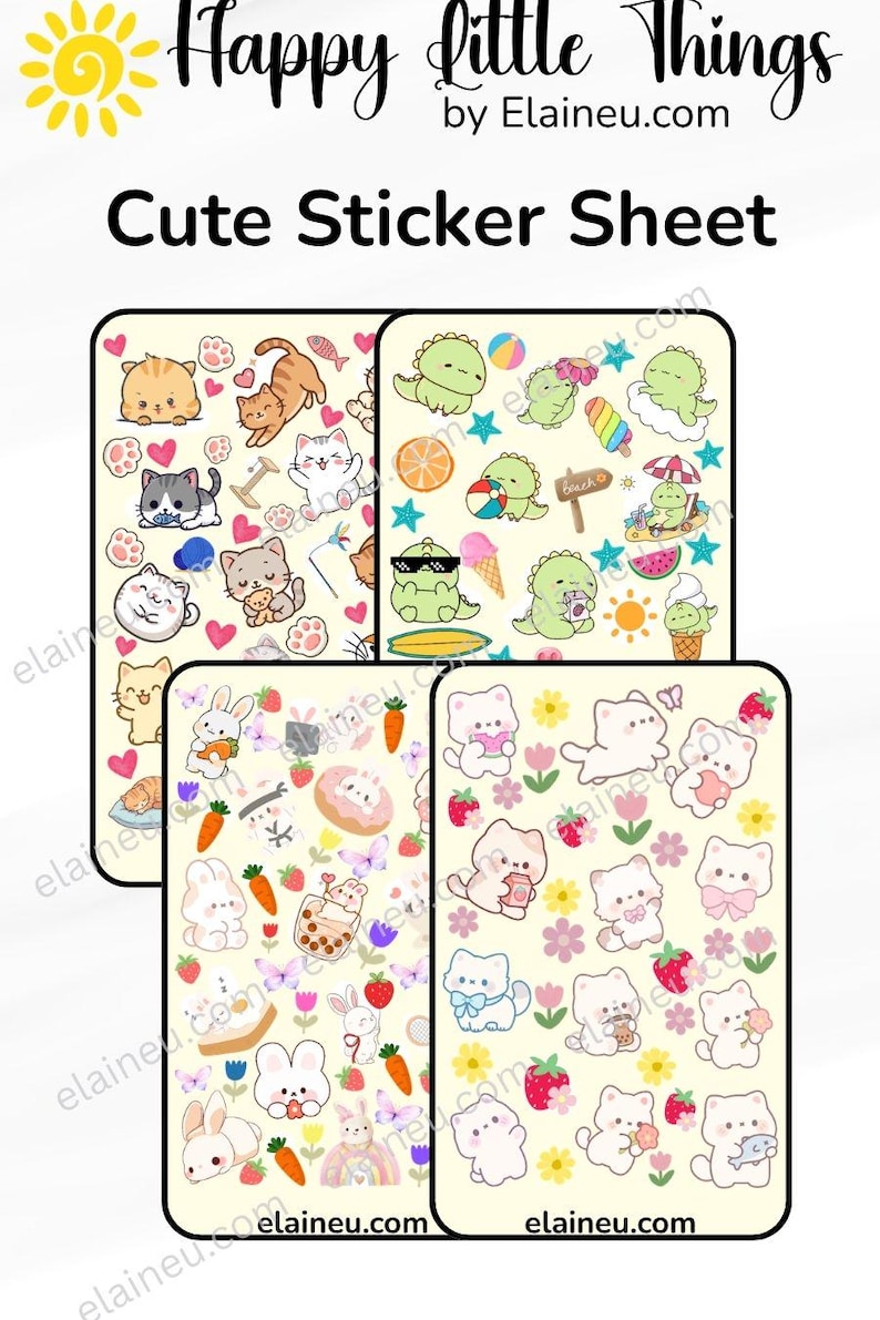 Kawaii Sticker Sheets - Cat, Dino, Bunny Stickers – Cute Planner ...