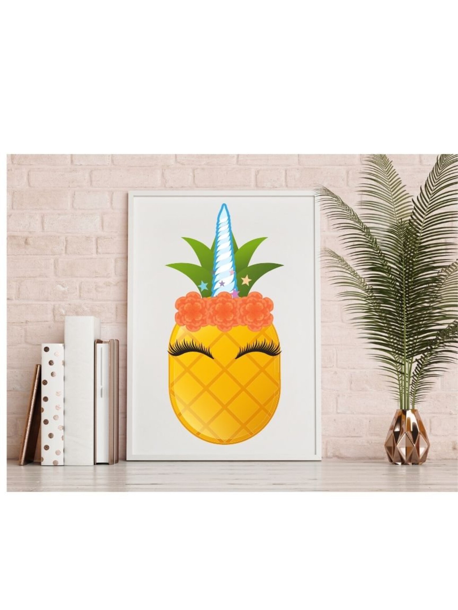 Orange Flowers Pineapple Unicorn Pineapple Art Pineapple Etsy