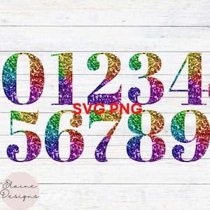 Rainbow Sparkle Numbers Rainbow Glitter Numbers Purple Blue Gold Sparkle numbers Wedding Table Numbers Birthday 0-9 Clipart SVG PNG Set 259