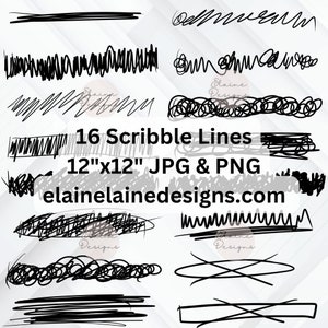 Hand Drawn Scribble Lines PNG Bundle | 16 Underline Clipart | Sketch Divider Lines | Doodle Borders | Logo Elements & Branding, 408