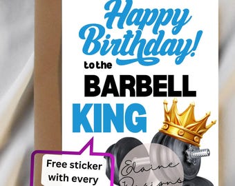 Barbell birthday card, Happy Birthday, Hyrox birthday, Crossfit cards, Crossfit birthday, hyrox cards, barbell king, crown, EED-CARDS-32