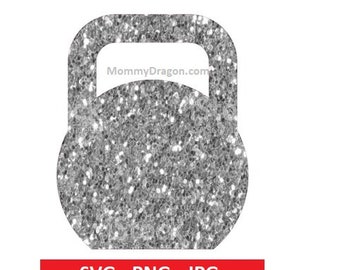 Shiny Silver Glitter Kettlebell Crossfit, Exercise, Lift, Workout Shirt, SVG, PNG, JPG Instant Digital Download