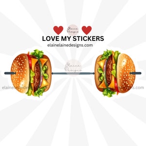 Barbell Sticker, Burger barbell sticker, food barbell sticker, Cheeseburger Sticker, Food crossfit, powerlift, lift, weights dumbbell 115