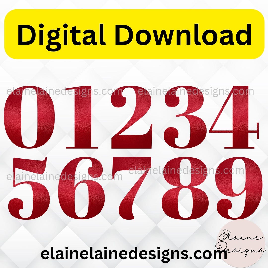Red Metal Numbers Elegant Red Metallic Numbers | Digital Download 0–9 | Christmas ...