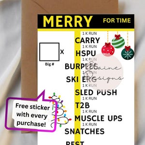 Hyrox Weihnachtskarte, Hyrox Wod, Frohe Weihnachten, 1k Lauf, Crossfit Karten, Weihnachtskarte, Hyrox Karten, Schlitten schieben, EED-CARDS-19