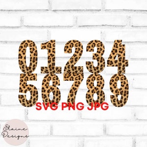 Números de estampa de leopardo com manchas marrons, números de idade de aniversário de pele de leopardo e estampa de puma, números de aniversário de menina de 0 a 9, clipart SVG, PNG, JPG, conjunto de 89