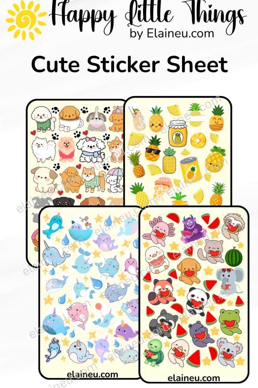 Kawaii Animal Sticker Sheet – Cute Stickers – Narwhal, Pineapple ...