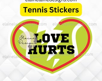 Tennis sticker, Love hurts sticker, tennis ball sticker, broken heart sticker, tennis vinyl sticker, funny tennis sticker, EED-TNS-321.