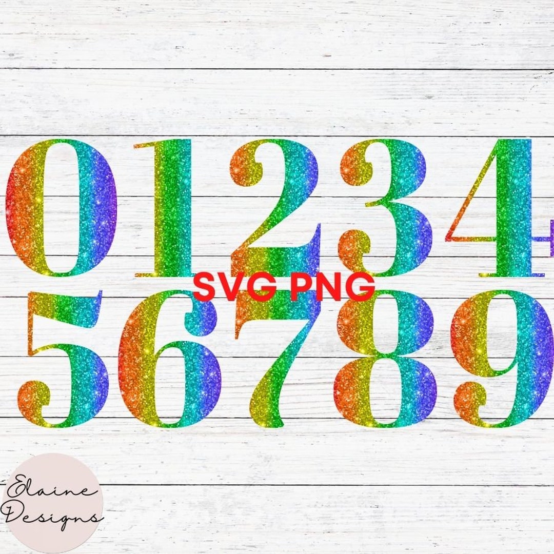 Rainbow Sparkle Numbers Rainbow Glitter Numbers Green Blue Gold Sparkle