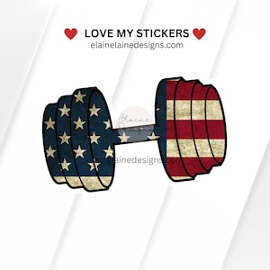 Crossfit Sticker, Barbell sticker, America barbell sticker, usa flag barbell, powerlifting sticker, weightlifting, american flag EED-FIT-225