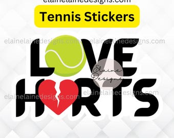 Tennis sticker, Love hurts sticker, tennis ball sticker, broken heart sticker, tennis vinyl sticker, funny tennis sticker, EED-TNS-320
