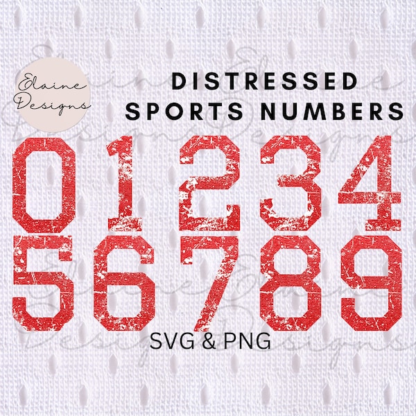 Distressed Varsity Numbers svg Red numbers Sports Numbers Grunge Distressed red number Baseball Basketball numbers Clipart SVG PNG Set 406